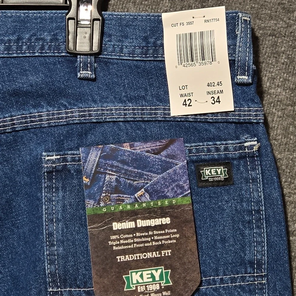 Men 36x34 KEY Authentic Traditional Fit Blue 100%‎ Cotton Denim Jeans New w/Tags